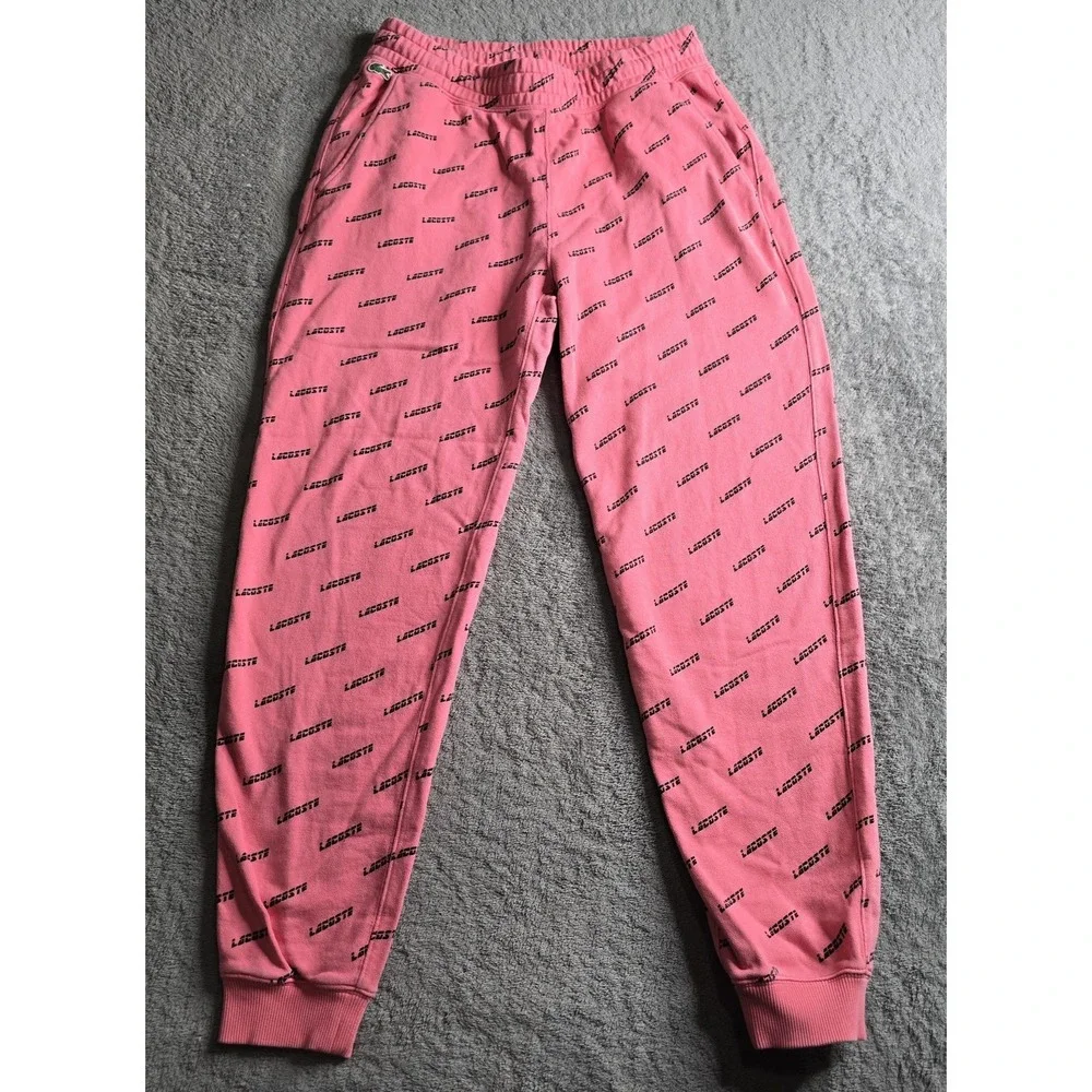 Lacoste Sweatpants Mens Medium Pink LIVE AOP Terry Cloth Fleece Jogger Lounge